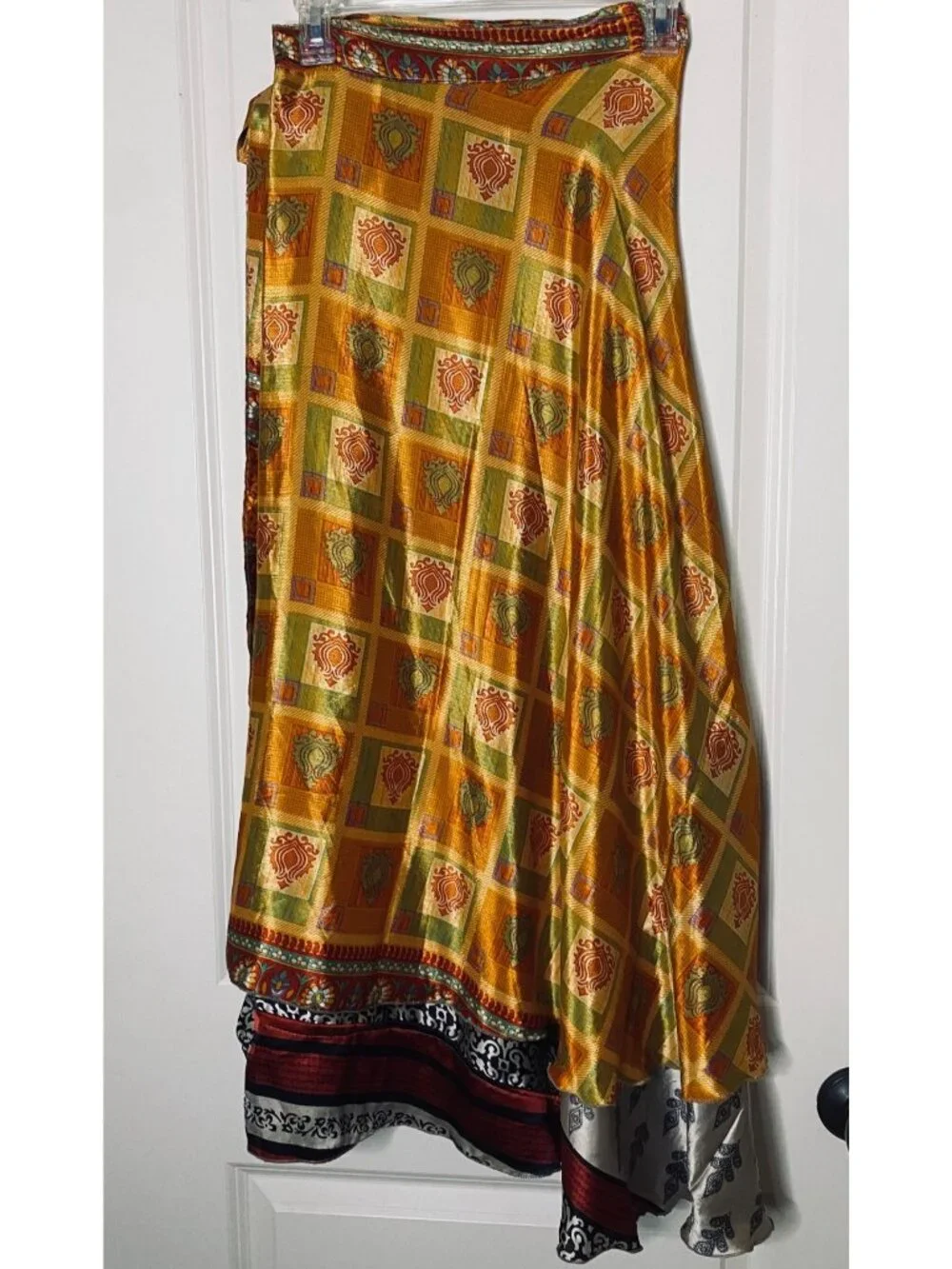 Reversible Sari Silk Magic Wrap Skirt Boho Festival Hippie Handmade India OS